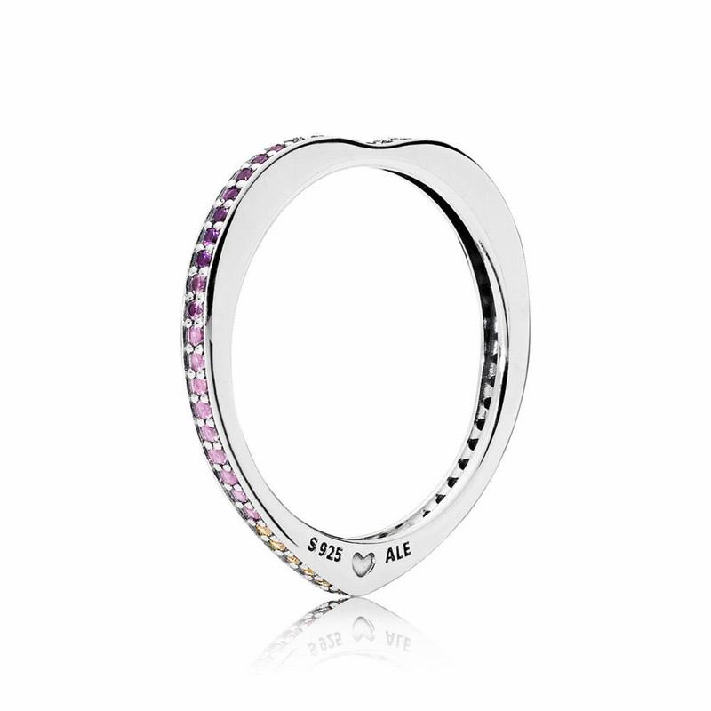 Pandora Multi-colored Arc Of Love Stackable Ring - Sterling Silver/Blue/Mixed Stones/Cubic Zirconia